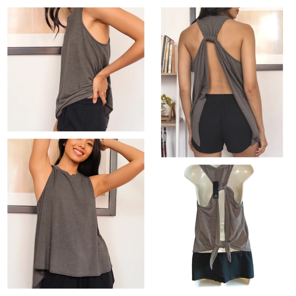 LULU'S Tank Simply Stated Washed Grey Open Tie Back Tank Top